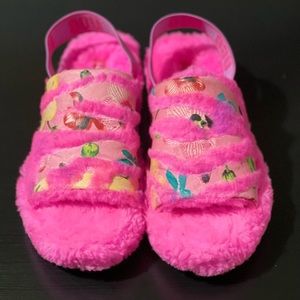 Ugg Women’s Fluff Yeah Tiger Flower Slingback Sandal Slippers Pink- Size:7